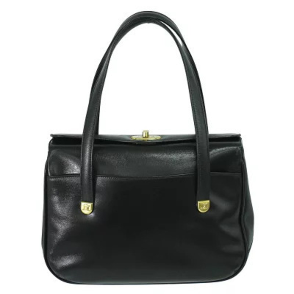 Celine Leather Tote Bag Handbag Dual Shoulder Straps Black